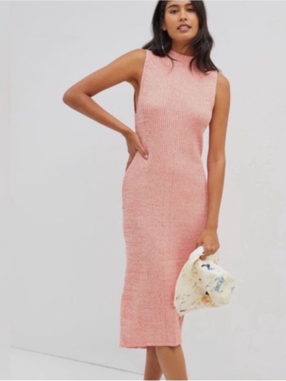 Anthropologie Sleeveless Ribbed Midi Dress in Blush Pink